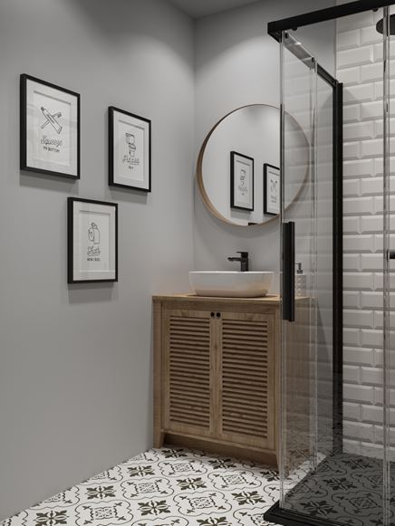 Strefa umywalkowa z czarną baterią Hansgrohe Vernis Blend