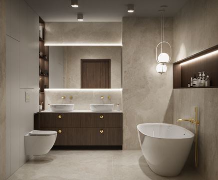 Elegancka łazienka w beżowym kamieniu