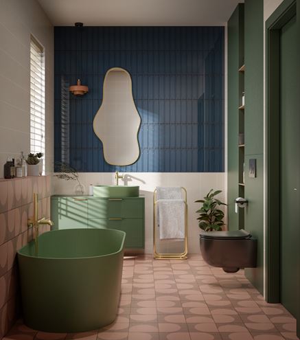 Kolorowa łazienka z zieloną ceramiką