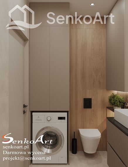 Pralka w zabudowie i WC w małej łazience