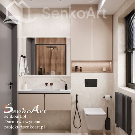 Mała, beżowa łazienka z oknem