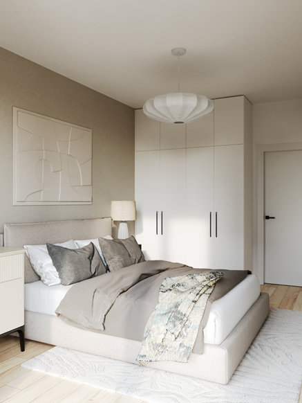 Przytulna, beżowa sypialnia