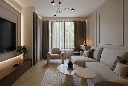 Kremowy salon z klasycznymi sztukateriami