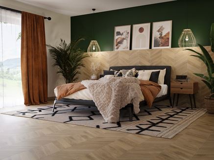 Naturalna sypialnia z jodełkowym wzorem