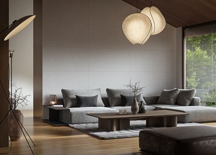 Salon z wypoczynkiem i szarą ścianą