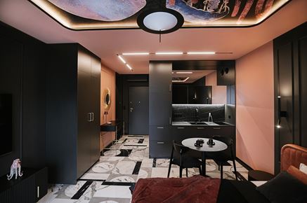 Czerń, róż i teatralna scenografia. Apartament we Wrocławiu, który łamie schematy