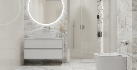 Duże płytki w małej łazience