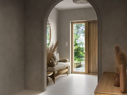 Korytarz w domu w beżowym betonie