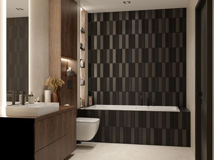 Łazienka z wanną prostokątną w czarnych cegiełkach