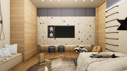 Pokój chłopca z tapetą w gwiazdozbiory