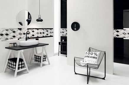 Nowoczesna czarno-biała łazienka Tubądzin Colour 2018