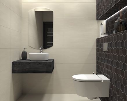 Toaleta z heksagonalną ścianą