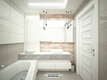 Nowoczesna łazienka - cegła i dekor 3d