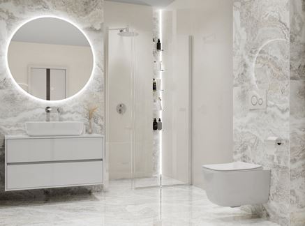 Biel i szary kamień w aranżacji łazienki w stylu glamour