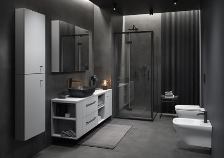 Aranżacja ciemnej, męskiej łazienki z kolekcją Cersanit Larga