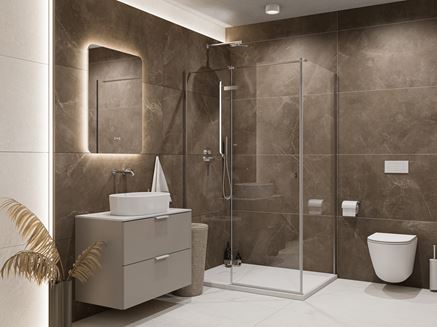 Łazienka w brązowych płytkach z kolekcji Cerrad Softstone