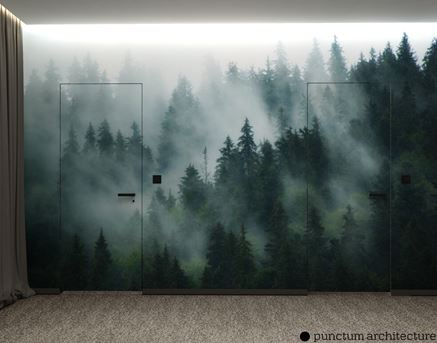 Tapeta z lasem na ścianie i drzwiach