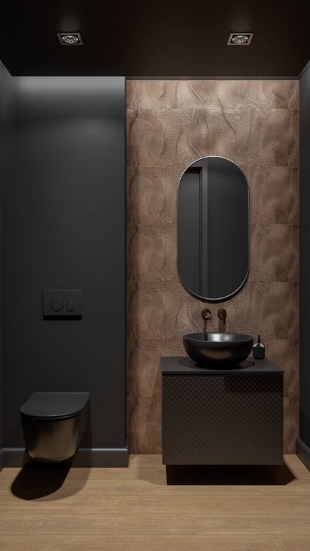 Czarna toaleta glamour z miedzianymi dekorami
