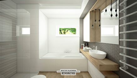 Mała łazienka z wanną i prysznicem w projekcie "TWORZYWO" Warsztat Architektury Wnętrz