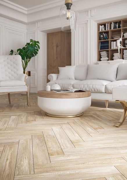 Salon w stylu klasycznym z drewnianą podłoga