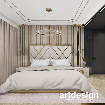 Sypialnia z dekoracyjną sztukaterią na suficie