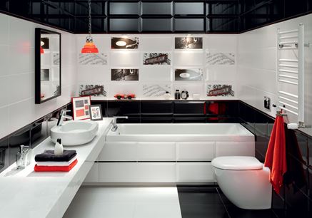 Czarno-biała łazienka z dekorami Domino Joy