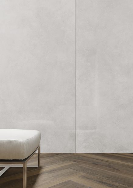 Detal szarej płytki wielkoformatowej z kolekcji Cerrad Modern Concrete