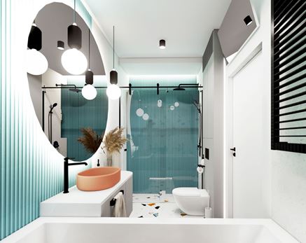 Nowoczesna łazienka z kolorową umywalką