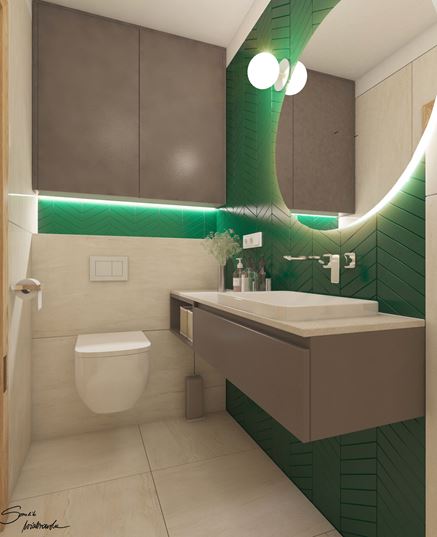 Toaleta w łazience z akcentem zieleni