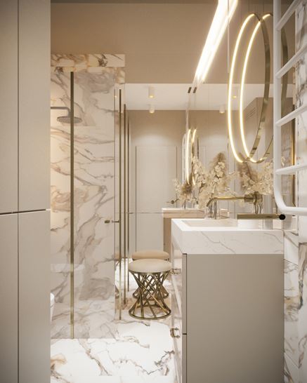 Elegancka łazienka z marmurem ze złotymi żyłkami