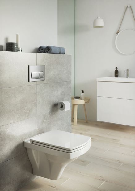 Chromowany przycisk Cersanit Presto w nowoczesnej łazience