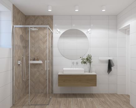 Jasna łazienka ze strukturalną płytką