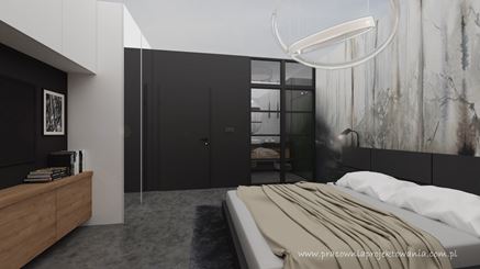 Klimatyczna sypialnia z czernią i fototapetą