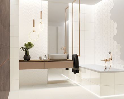 Biała łazienka w heksagonach z kolekcji Paradyż Ideal
