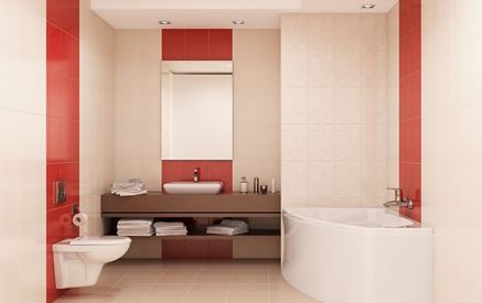 Nowoczesna łazienka z czerwonymi akcentami