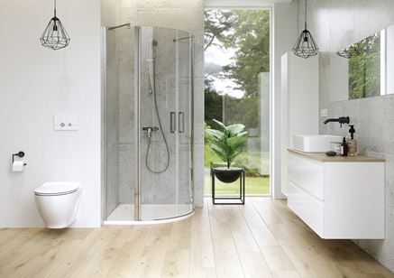 Biała łazienka z kabiną półokrągłą z serii Cersanit Moduo