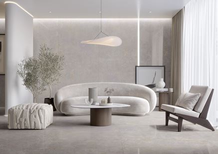 Salon w stylu glamour w jasnym betonie
