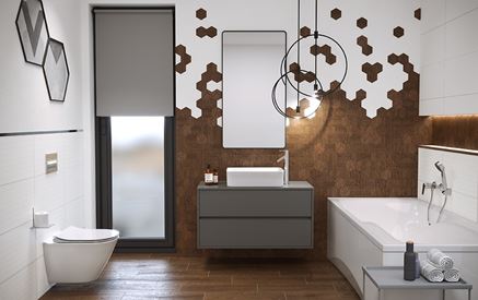 Biało-brązowa łazienka z heksagonalną mozaiką