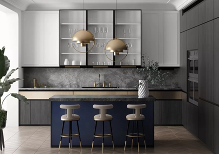 Kuchnia z wyspą i stylową baterią w kolorze starego brązu FDesign Lacrima