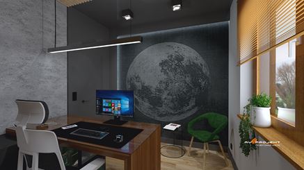 Gabinet z czarną fototapetą z motywem księżyca