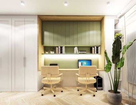 Biało-zielone biuro w domu