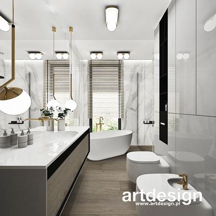 Wąska, podłużna łazienka w stylu nowoczesnym