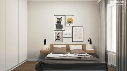Minimalistyczna sypialnia w bieli i szarości