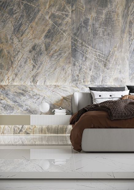 Wielkoformatowy kamień w sypialni Cerrad Brazilian Quartzite