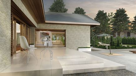 Taras ze ścianami w płytce elewacyjnej Aragon Sand