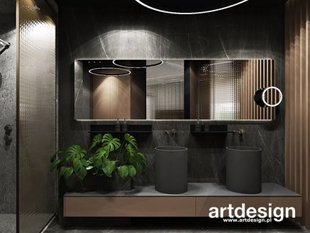 Łazienka w stylu nowoczesnym z czarnym kamieniem