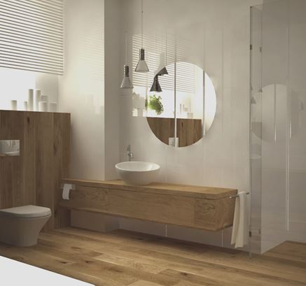 Skandynawska łazienka z dużymi lustrami