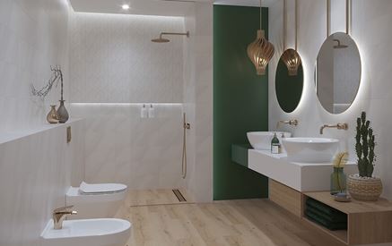 Jasna łazienka z zieloną ścianą Cersanit Markuria