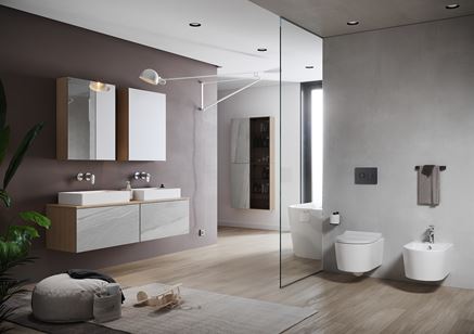 Duża łazienka w stonowanej kolorystyce z serią Cersanit Inverto