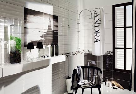 Czarno-biała łazienka z płytkami Tubądzin Maxima